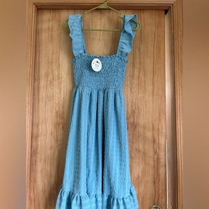 Ces femme blue ruffle smocked midi dress Medium